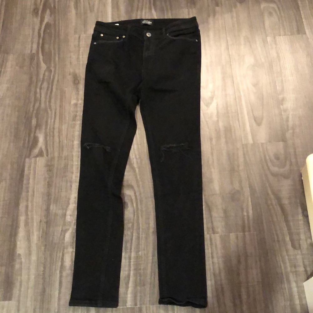 Jack & Jones Liam Black Distressed Jeans 32x34 | Slim Fit Stretch Denim